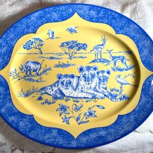LYNN CHASE “African Inspirations” 14 in Oval Serving Platter - Blue Wild Animal